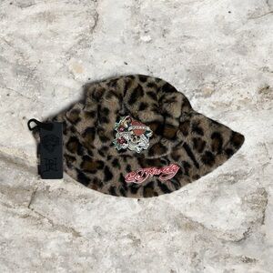 Ed Hardy Brown Leopard Faux Fur Hat NWT